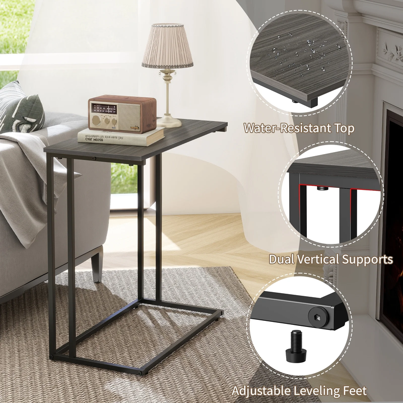 C Shaped End Table Sofa Side Table Metal Frame Living Room Gray3