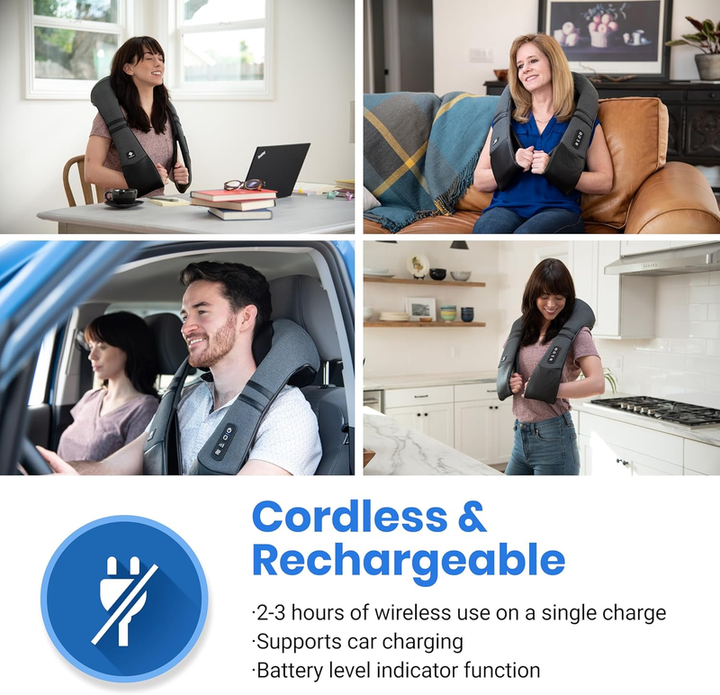 FSA Cordless Neck Massager with Heat Shiatsu Deep Tissue Pain Relief3