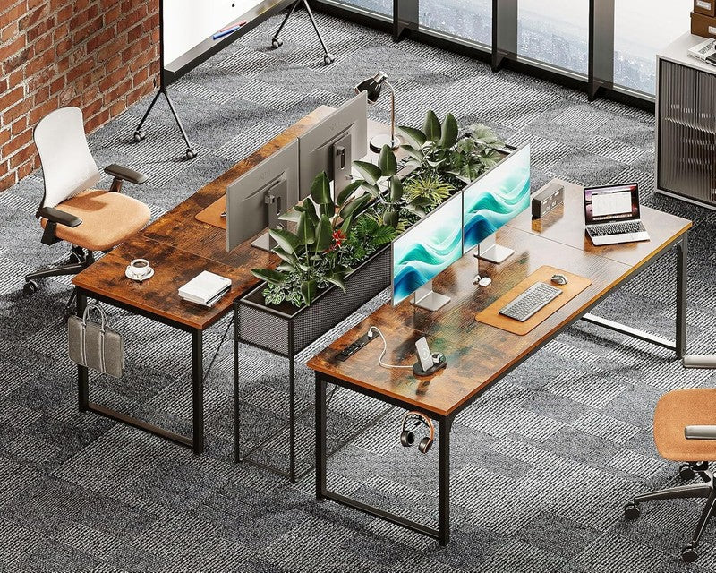 71'' Computer Desk w/ USB Ports Large Office Study Writing Desk Rustic Brown3