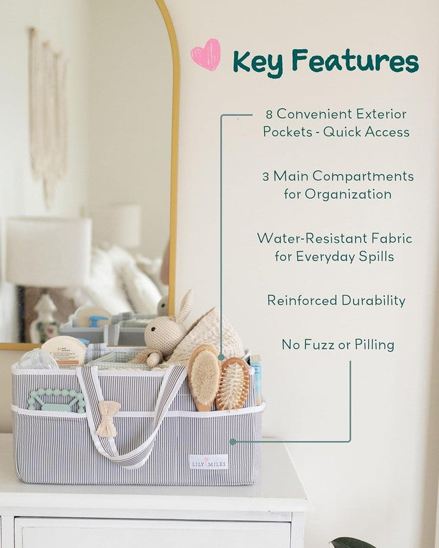 Baby Diaper Caddy Organizer, Large Gray Nursery Storage Tote for Newborns4