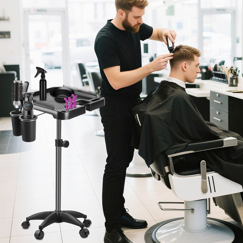 Salon Rolling Tray on Wheels, Hairstylist Tray with Storage Platform and Hair Se6