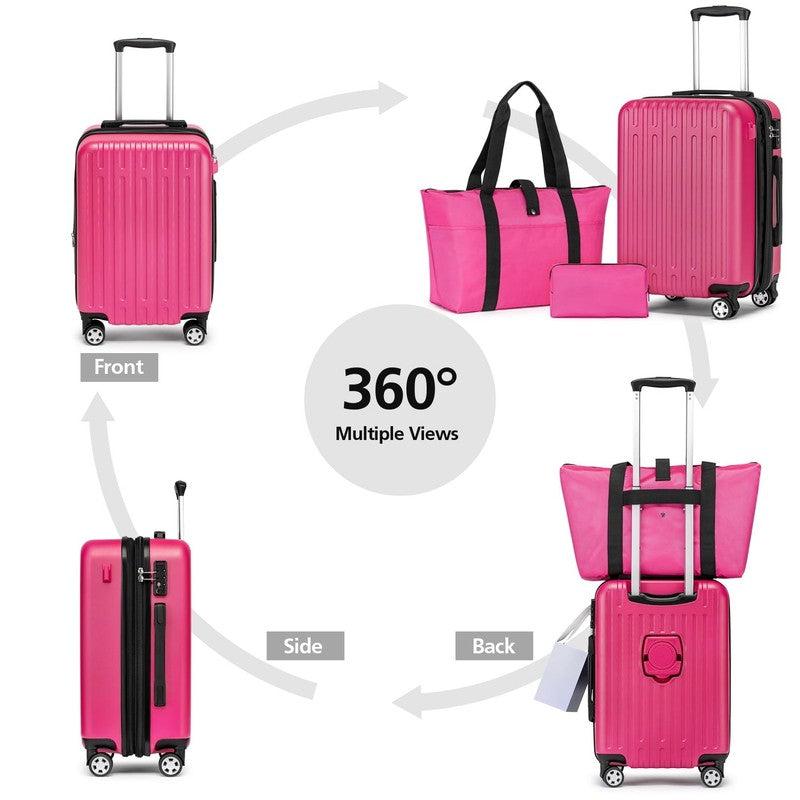 3 Piece 20" Expandable Carry On Luggage Set Duffel & Toiletry Bag Included4