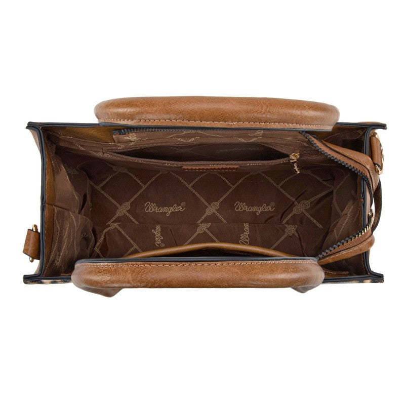 Wrangler 3Pc Handbag Set Tote Crossbody Purse Wallet Leopard Brown3