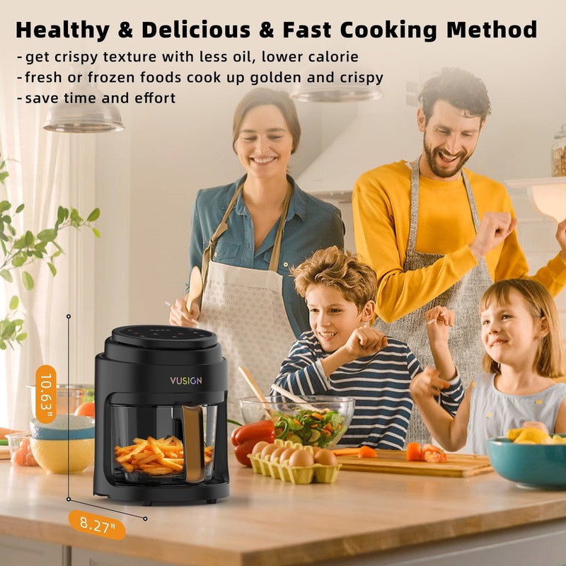 Black 5QT 1000W Digital Air Fryer Glass Pot Nonstick Dishwasher Safe5
