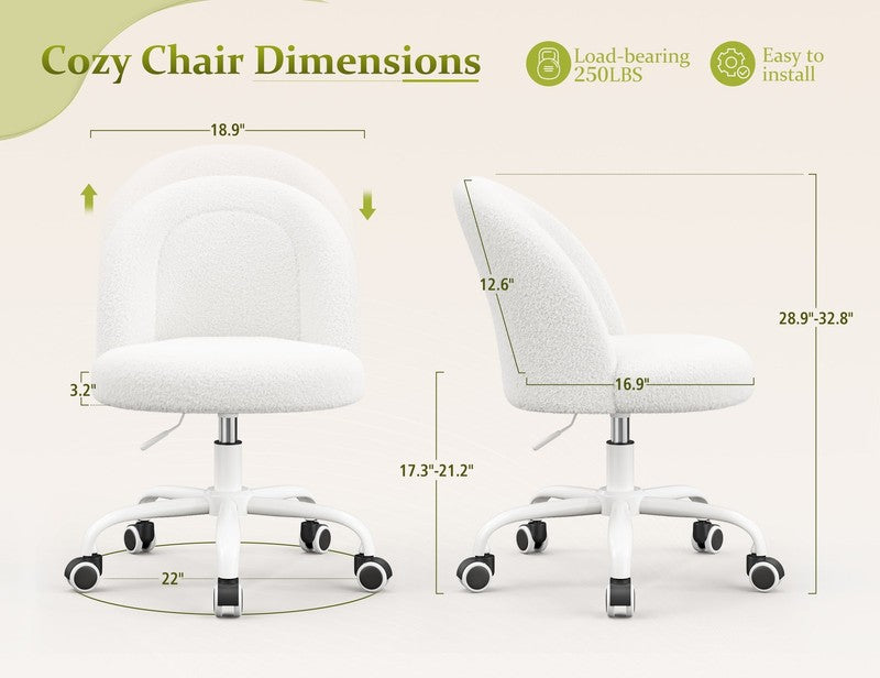 Vanity Chair Height Adjustable Desk Chair with Wheels, Armless Office Chair with6