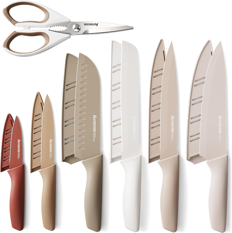 13pc Knife Set Stainless Steel Kitchen Knives w/ Blade Guards Dishwasher9
