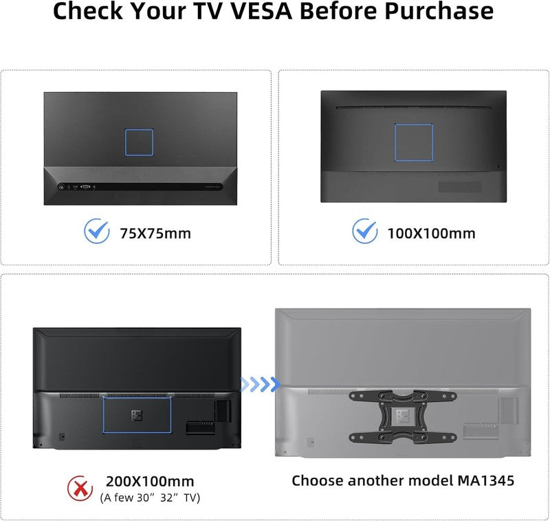 Full Motion TV Wall Mount for 15–32" LED LCD, Swivel Tilt, VESA 75/1001