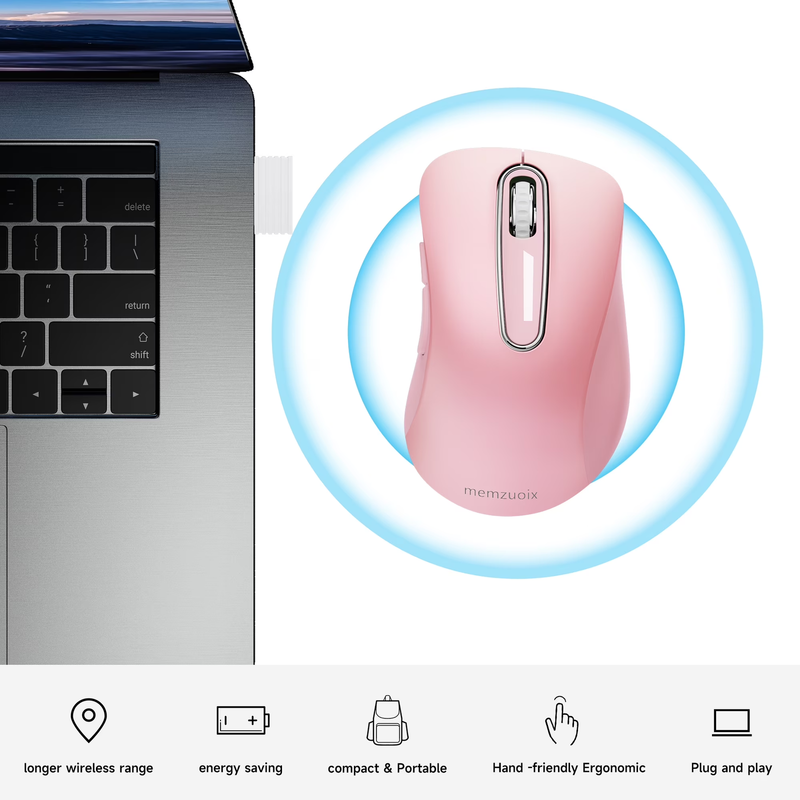 2.4GHz Wireless Mouse 1200 DPI 5 Button USB Receiver for PC Laptop Pink6