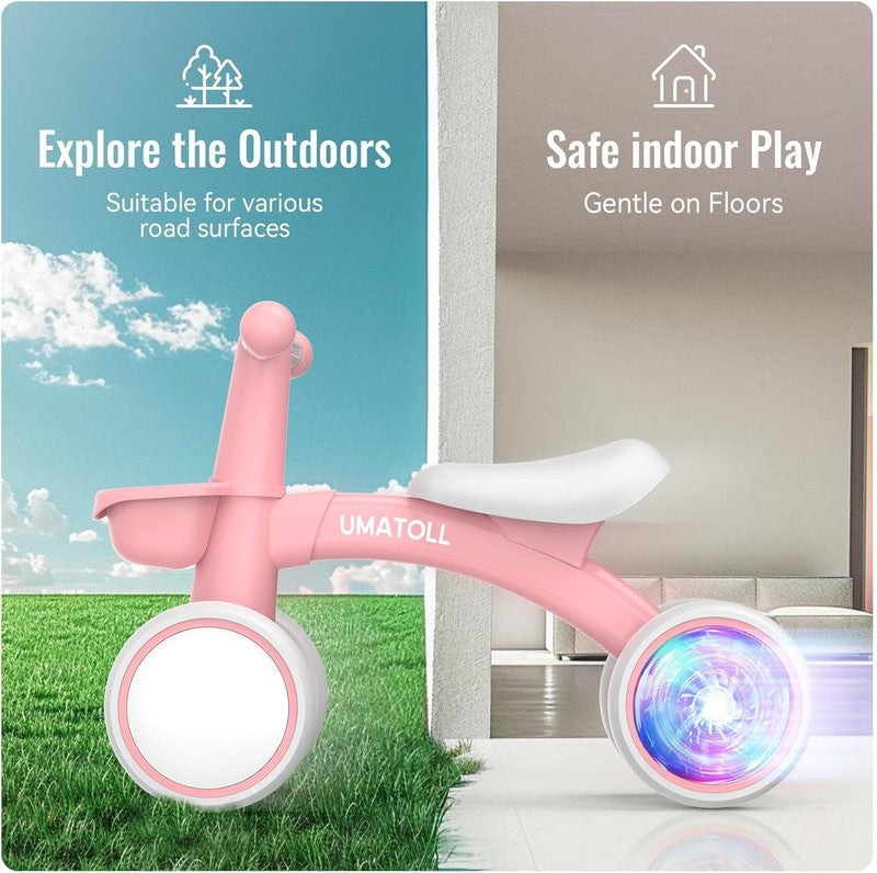 Colorful Lighting Baby Balance Bike Toys for 1 Year Old Girl Gifts, Adjustable S6