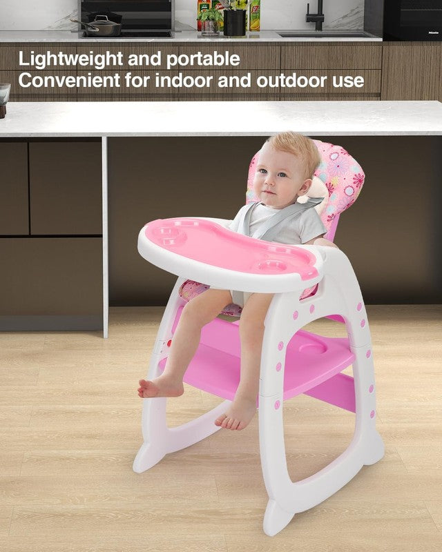 3 in 1 Convertible Baby High Chair Adjustable Toddler Chair Easy Clean Pink4