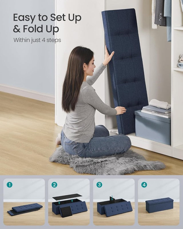 43'' Folding Storage Ottoman Bench Foot Rest Bedroom Living Room Blue5