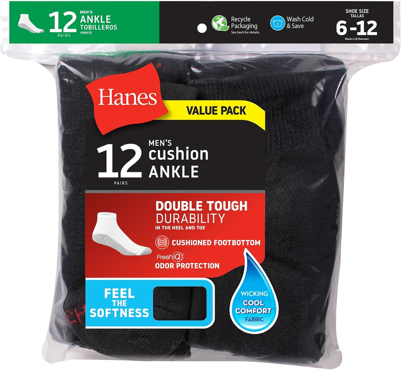 Men’s Double Tough Socks Crew Ankle Moisture Wicking Work Socks Black White3