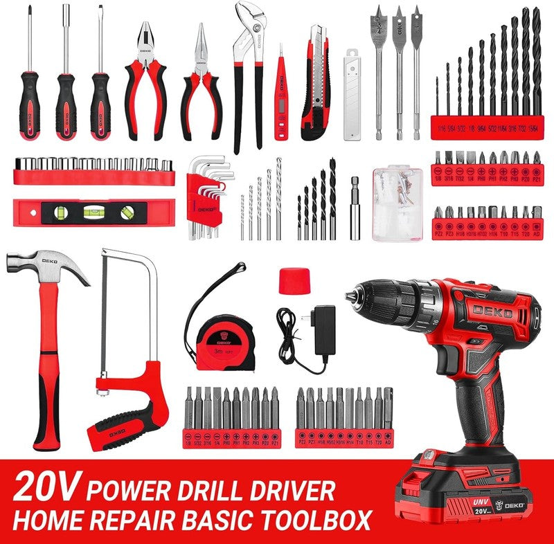 20V Cordless Drill Tool Kit Red Electric Drill Driver Home Repair Toolbox1
