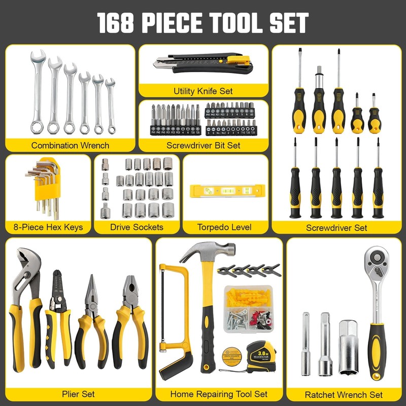 168Pc Household Tool Set Mechanic Socket Auto Repair Kit w/ Storage Toolbox Case8