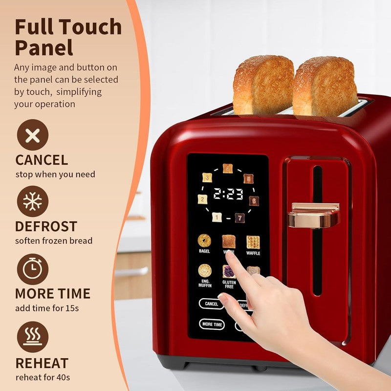 2 Slice Touch Control Toaster LCD 1350W Wide Slots Dark Cherry4