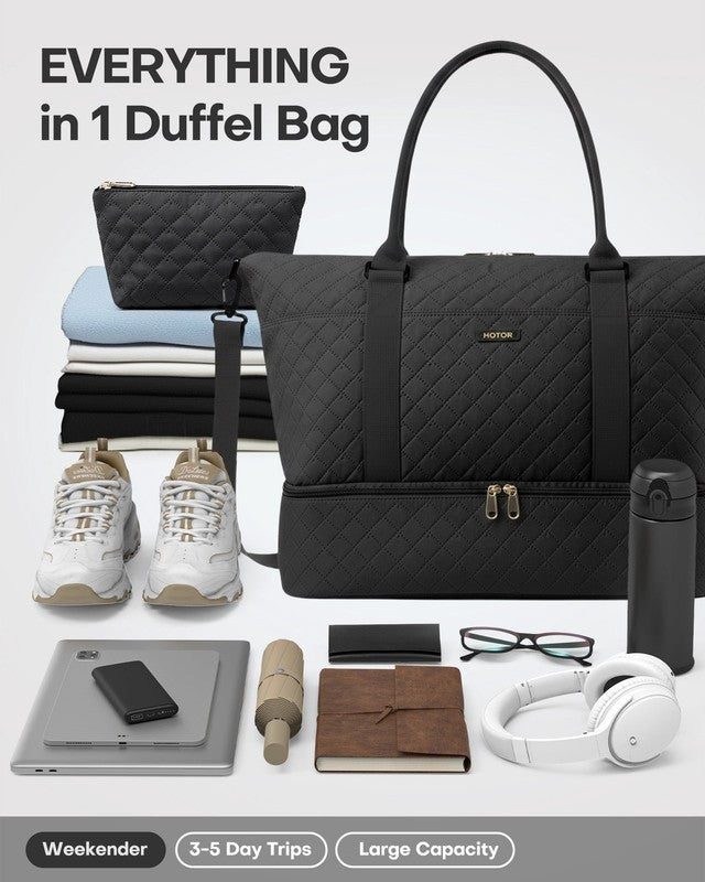 Travel Duffel Bag with Shoe Compartment, Carry-On Size, 15.5" X 18.0" X 8.5", Bl2