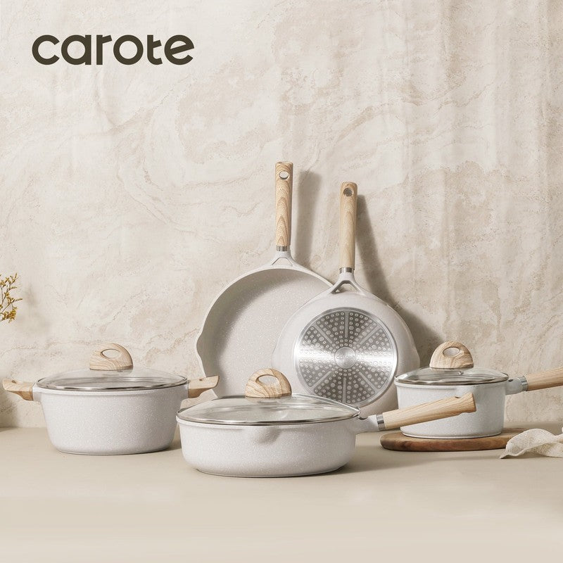 8pc Nonstick Cookware Set Pots Pans Induction RV Camping Beige6