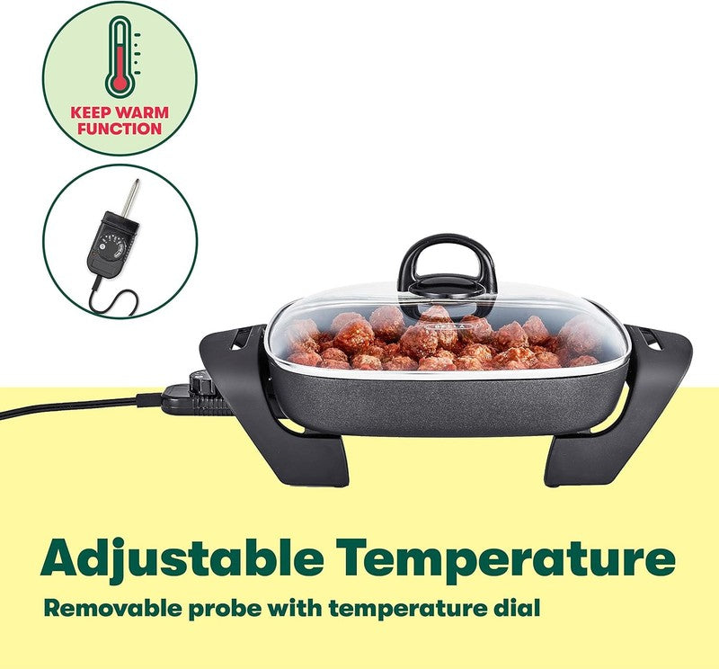 Electric Skillet Nonstick Frying Pan Glass Lid 12x12” Cool Touch Black5