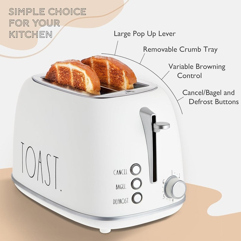 Retro 2 Slice Stainless Steel Toaster Wide Slot 6 Browning Bagel Cancel White2