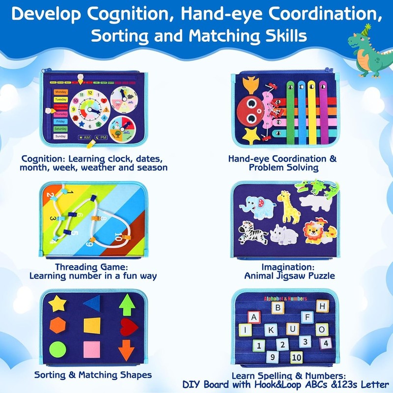 Toddler Busy Board Montessori Toys for Boys, Sensory Book Educational Activities2