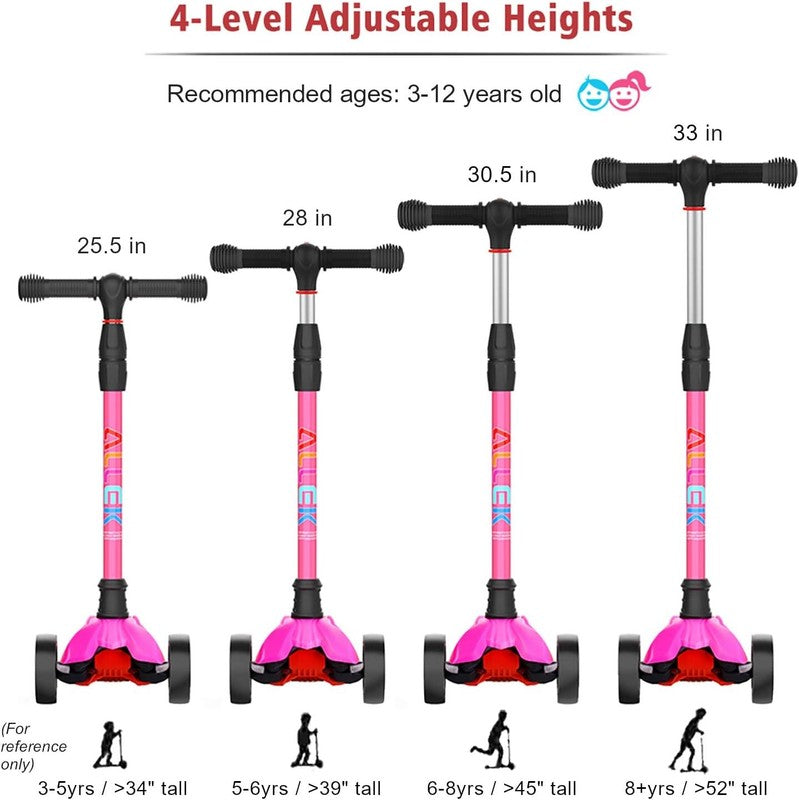 Kick Scooter B02 Lean 'N Glide Wide PU Light Up Wheels 4 Heights Rose Pink4