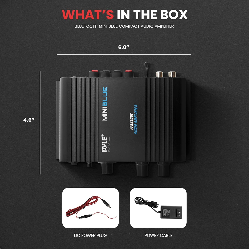 Wireless Bluetooth Home Amp 90W Dual Channel Mini Stereo RCA AUX LED PFA330BT5