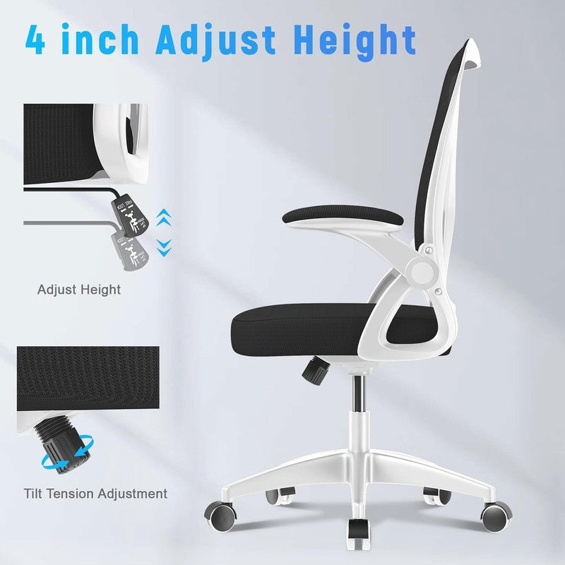 Ergonomic Mesh Office Chair Mid Back Desk Chair Flip Up Arms White8