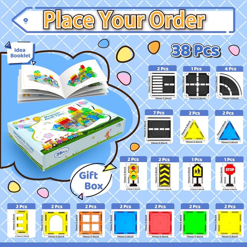 Magnetic Tiles Road Set – Montessori Building Blocks STEM Toy for Kids Ages 3–87