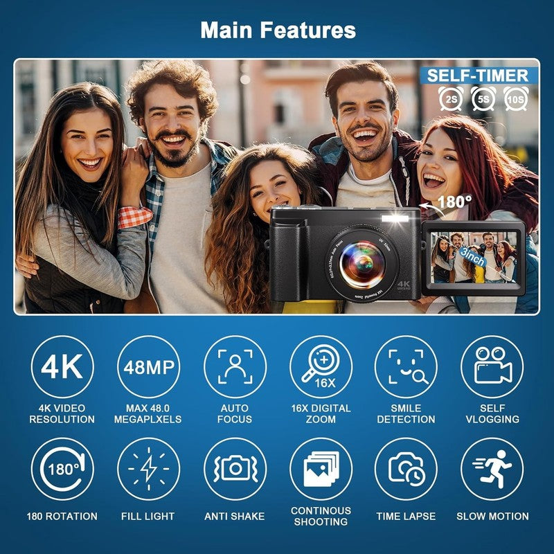 4K 48MP Digital Vlogging Camera Autofocus 16X Zoom +32GB SD Card2