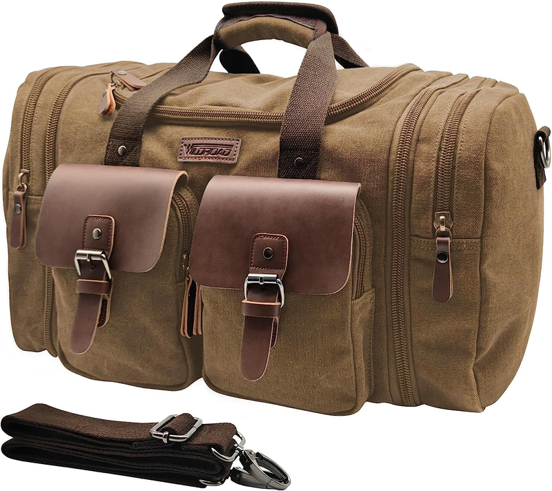 50L Expandable Travel Duffel Bag Canvas Leather Weekender Carry On Bag7