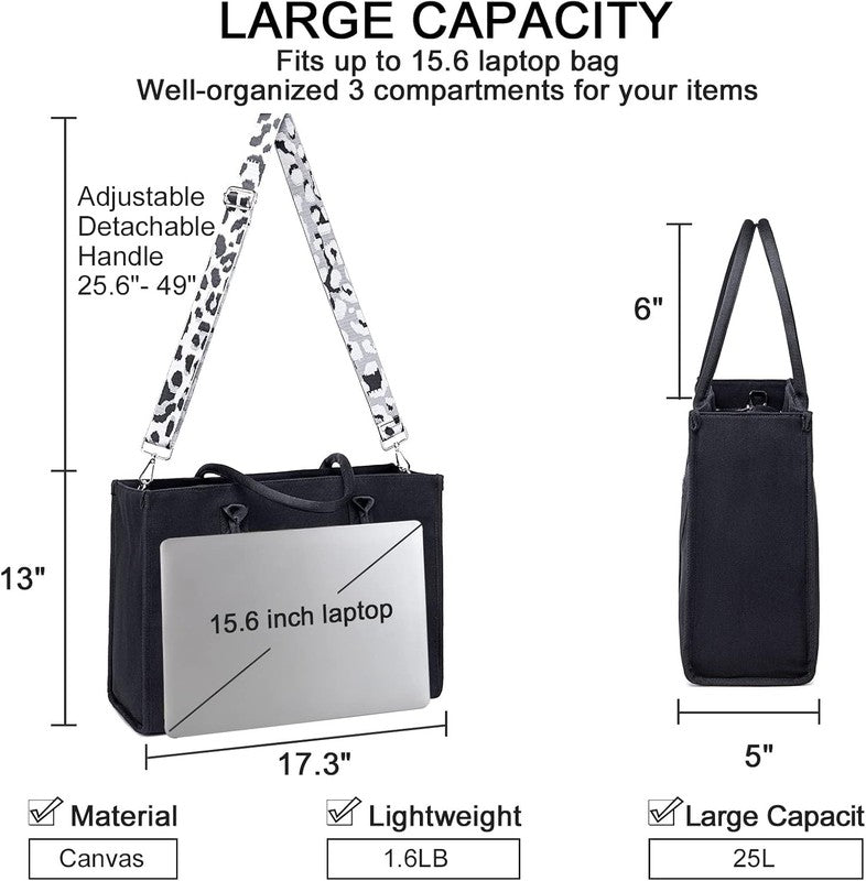 15.6" Laptop Tote Bag Women Canvas Work Messenger Shoulder Bag Office Handbag4