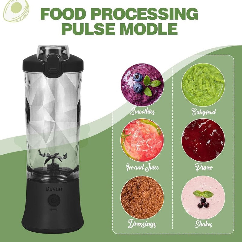 Portable Blender 20Oz BPA Free Cup w/ Travel Lid Waterproof Design Black3