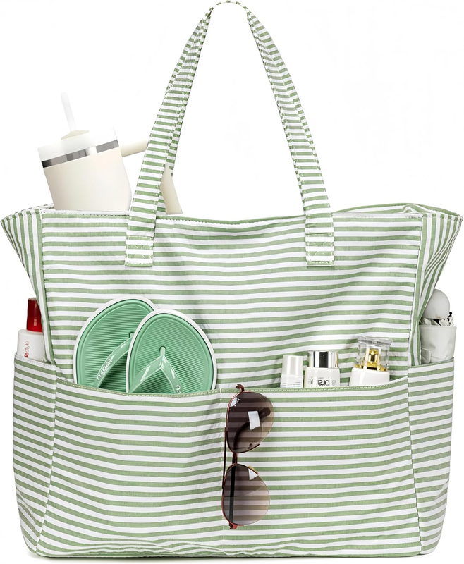 Large Waterproof Beach Tote Bag Women Sandproof Zipper Wet Pocket Travel11