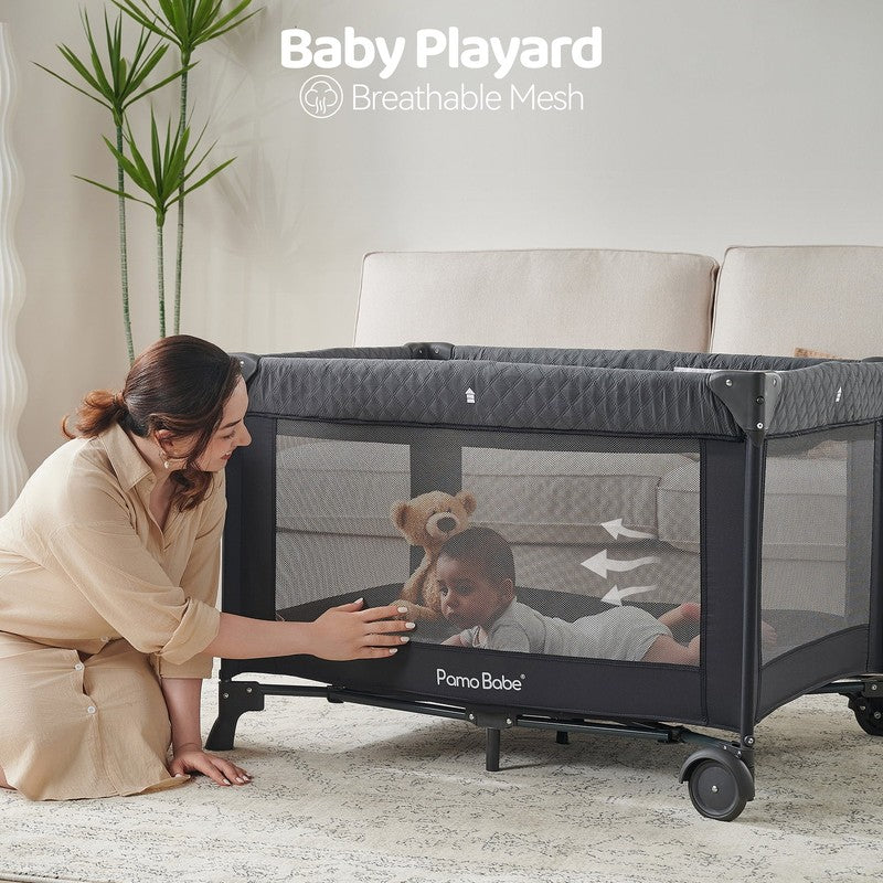 Unisex Nursery Center Playard with Bassinet & Changing Table for Newborn,Grey9
