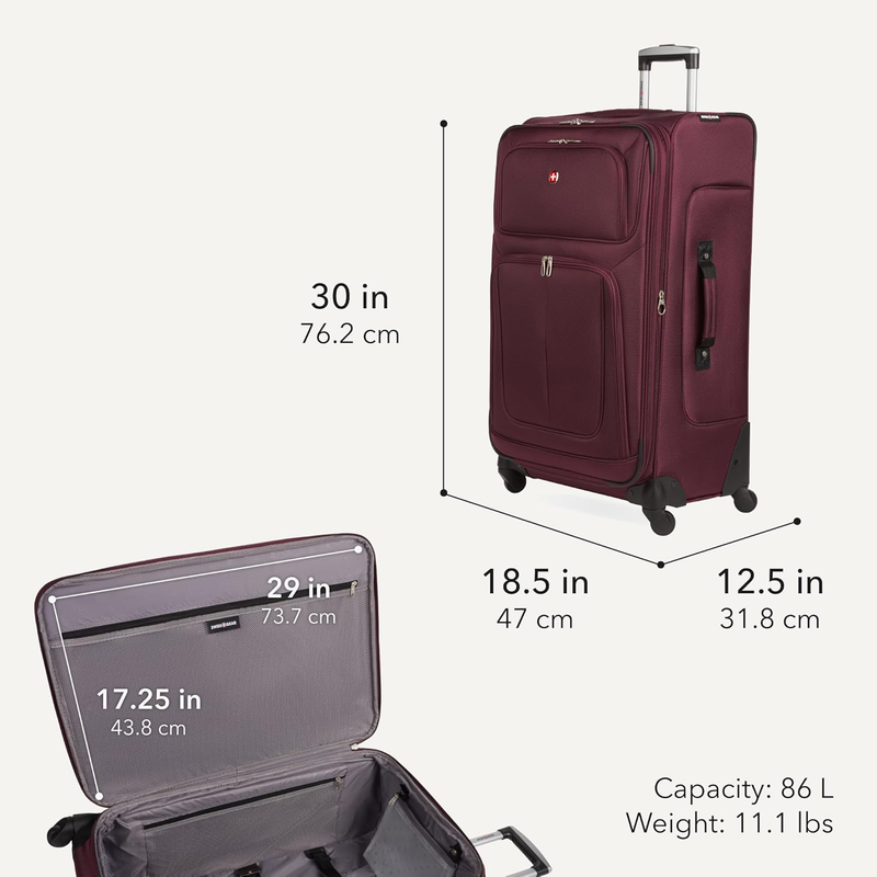 Large Softside Expandable Spinner Luggage Lightweight Travel Suitcase Merlot1
