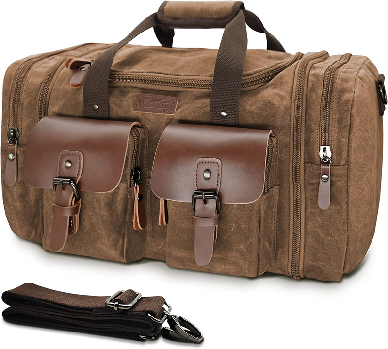 50L Canvas Leather Travel Duffle Bag Waterproof Weekender Overnight Bag11