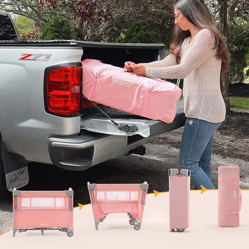 5 in 1 Portable Playard & Bassinet Pink Newborn to Toddler Easy Folding8