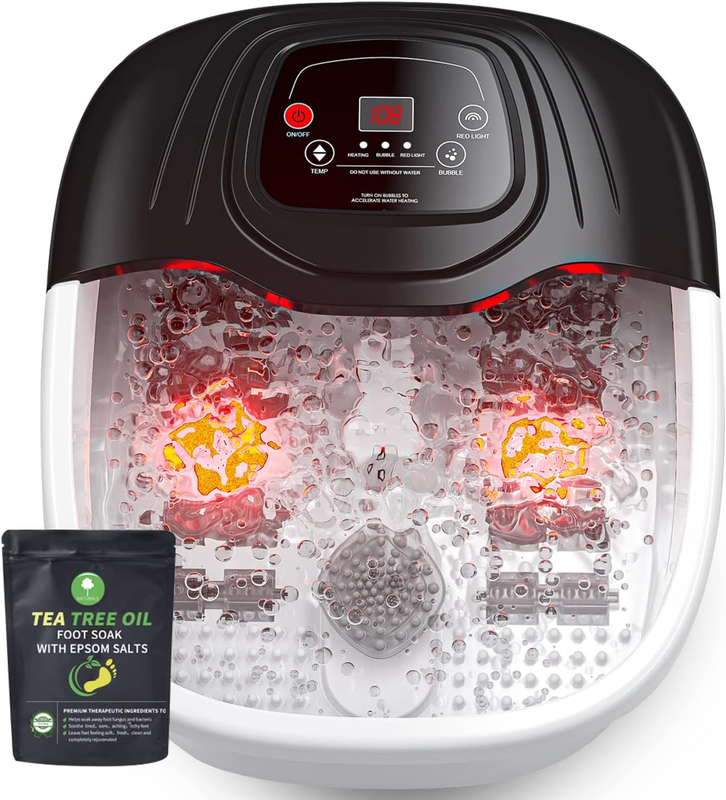 Foot Spa Bath Massager with Heat, Epsom Salt,Bubbles, Vibration and Red Light, T8