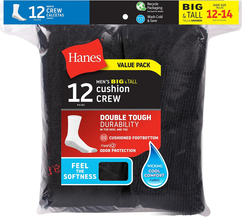 Men's Double Tough Socks Crew & Ankle Moisture Wicking Black White5