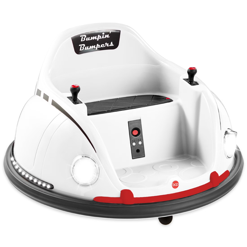 White 6V Kids Ride On Bumper Car Remote 360 Spin Harness Lights0