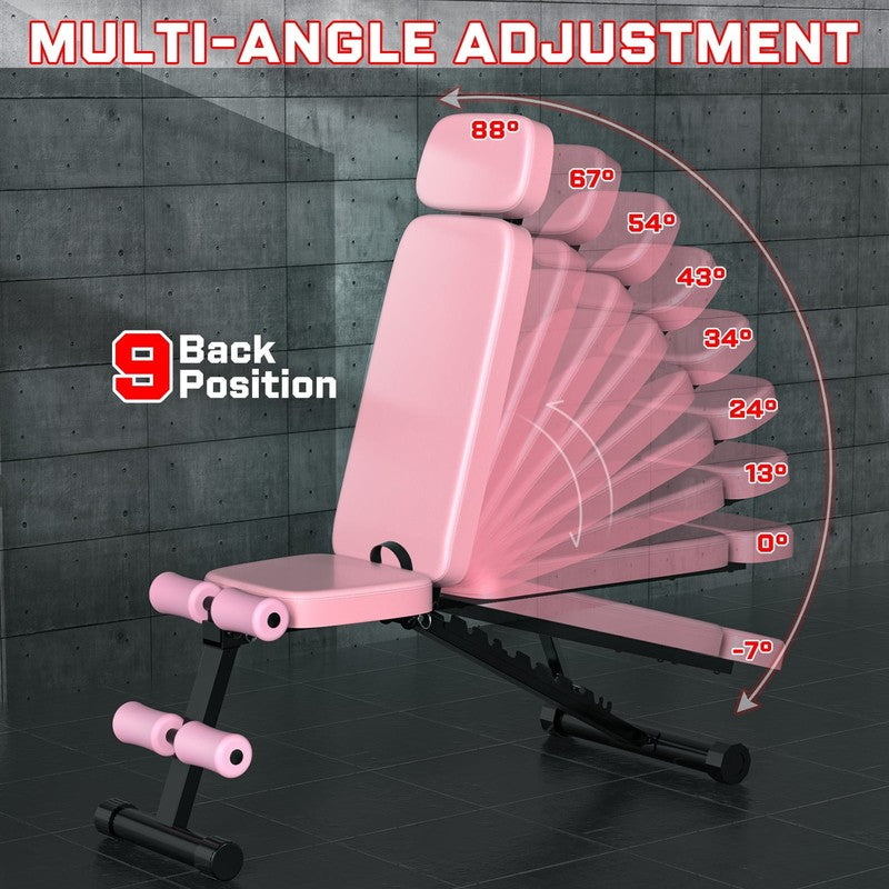 Adjustable Weight Bench 800LB Foldable Pink Olympic Bench Home Gym Full Body1