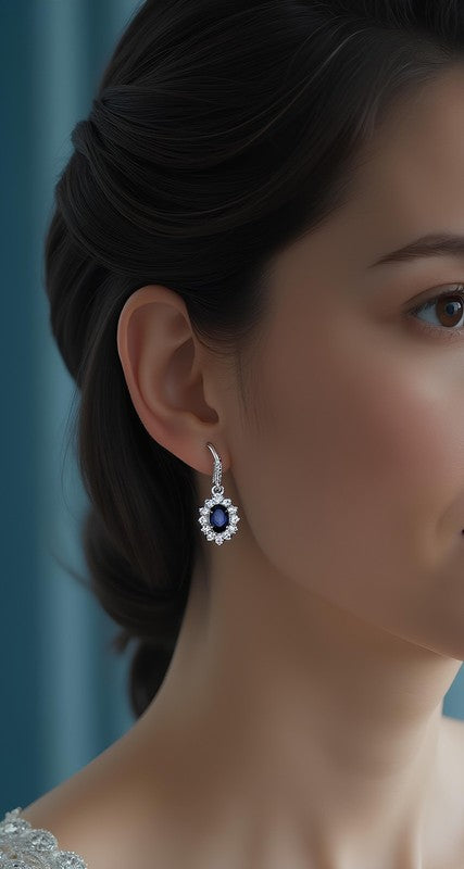 Sapphire Earrings 18K White Gold Plated Leverback for Women Sensitive Ears Gift2