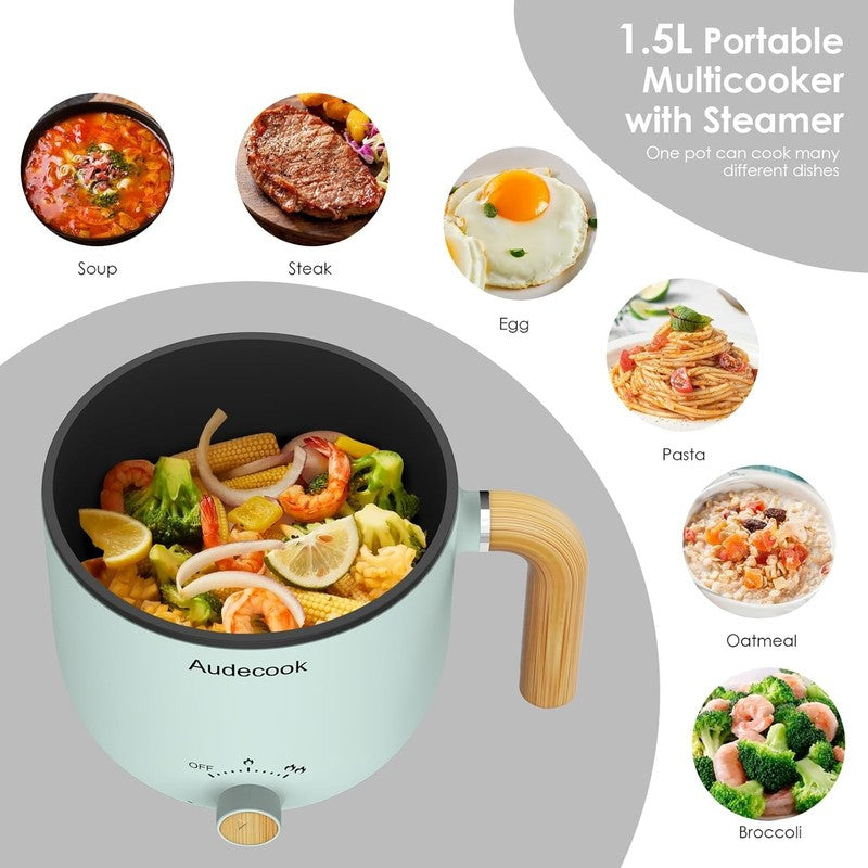 1.5L Electric Hot Pot Steamer Nonstick Noodle Cooker Dual Power Control Green1