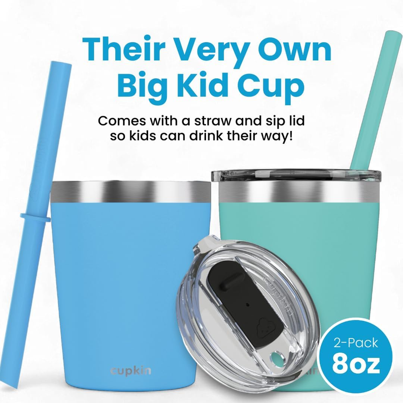8oz Kids Stainless Steel Stackable Straw Cup Set 2 Baby Tumblers1