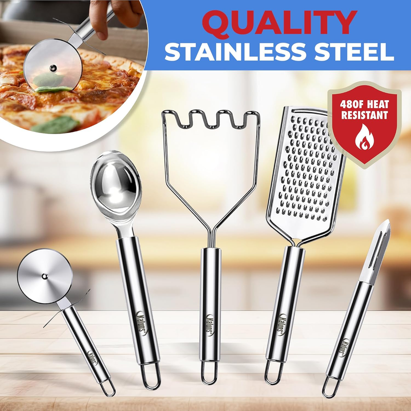 50PC Silicone Cooking Utensils Set 800F Heat Resistant Wooden Handle6