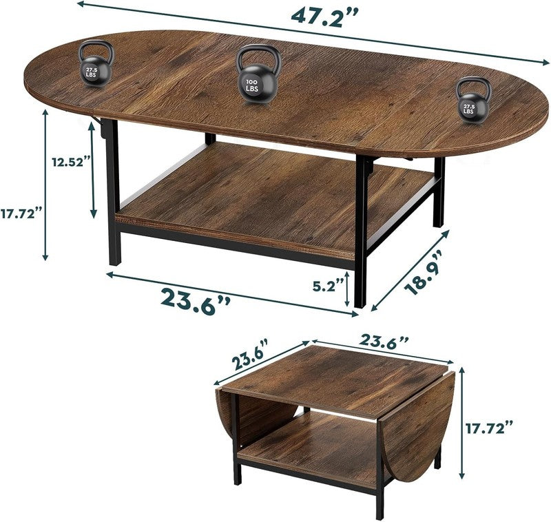 Square 2 Tier Folding Coffee Table, Dark Brown, Mid Century Modern1