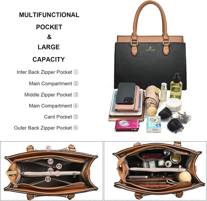 Women Handbags Purses Leather Dual-Tone Tote Shoulder Top Handle Satchel Bag4