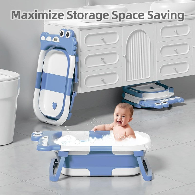 Collapsible Baby Bathtub w/ Thermometer, Hooded Towel & Floating Cushion4