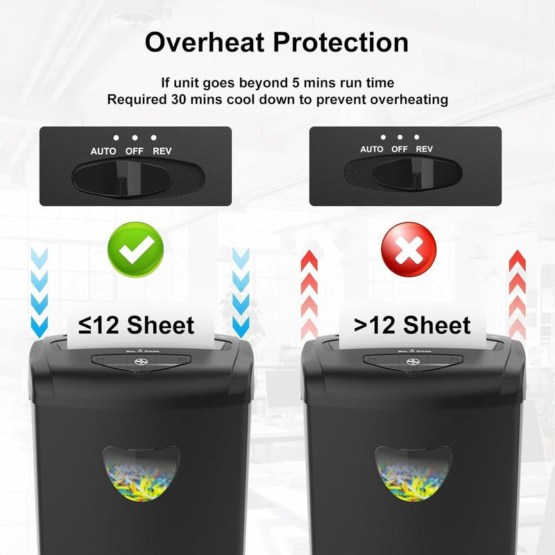 12 Sheet Cross Cut Paper Shredder P 4 5.55Gal Jam Proof Cards/CDs/Staples5