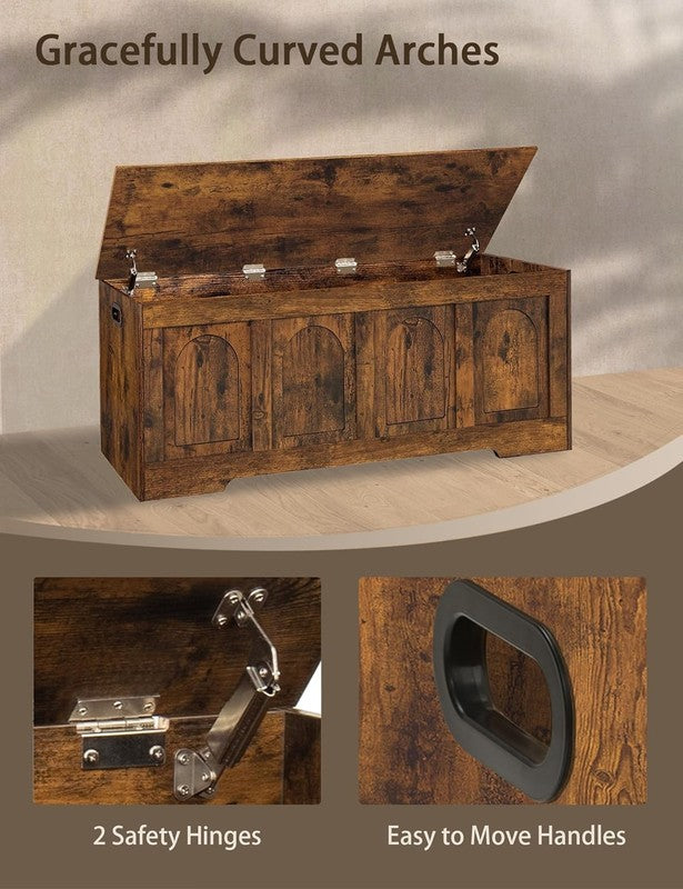 47.2'' Wooden Storage Chest Flip Top Entryway Shoe Bench Rustic Brown7